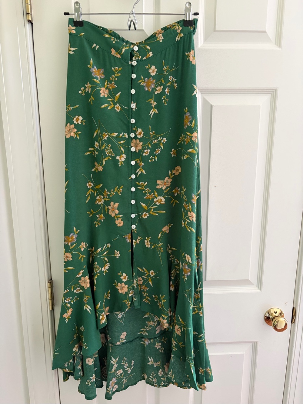 Kivari Green Floral High-Low Button Skirt - Small